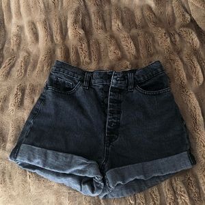 Black high-waisted mom jean shorts